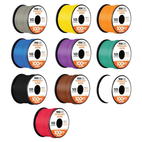 Iron Forge Cable 18 Gauge Primary Automotive Wire Assortment Pack - 10 Roll Bulk - 18 AWG Auto Wires - 100 Ft Copper Clad Aluminum Cable per Roll - Image 1