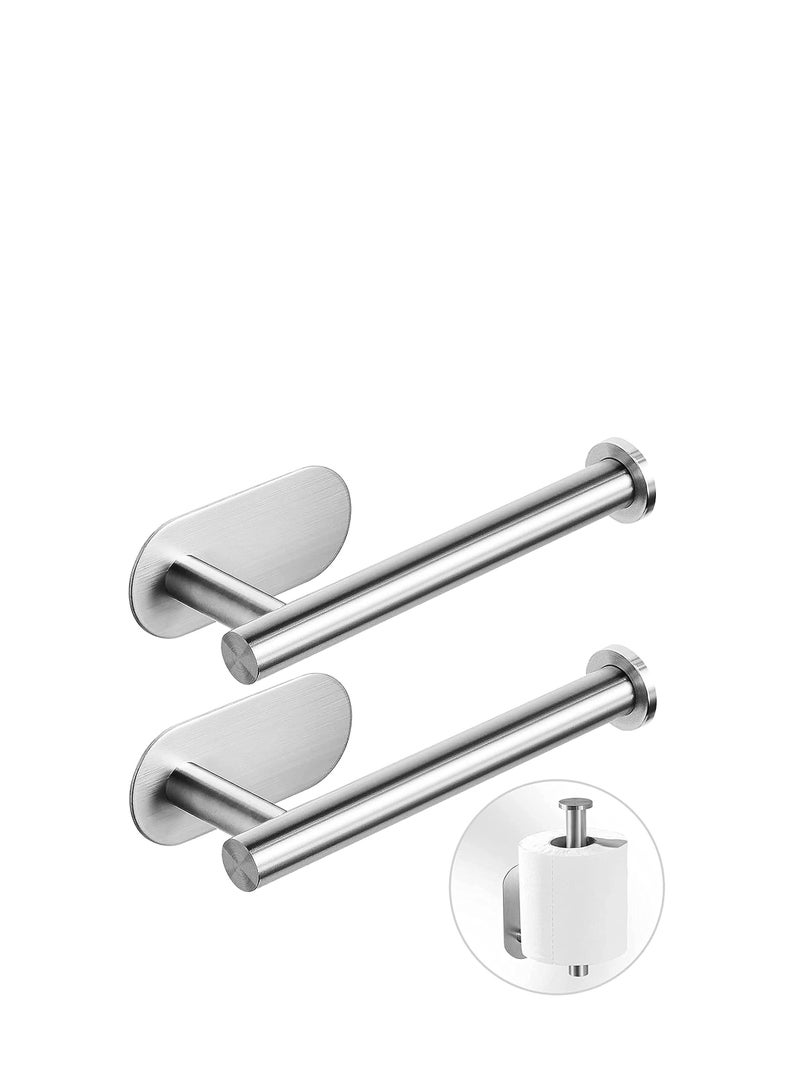 2pcs Toilet Paper Roll Holder for Bathroom, Kitchen Stick on Wall Stainless Steel Brushed, Silver.  - Image 1
