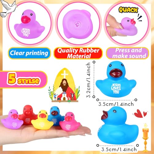 Deekin 220 Pcs Jesus Loves You Rubber Ducks Bulk Multicolor Easter Rubber Ducks for Pool Religious Party Favors Birthday Gifts Church Reward 14 Inch - Image 5