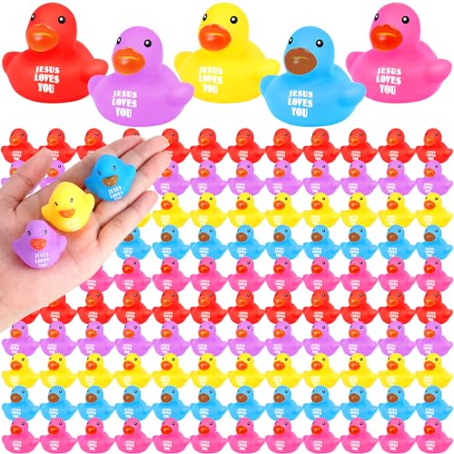 Deekin 220 Pcs Jesus Loves You Rubber Ducks Bulk Multicolor Easter Rubber Ducks for Pool Religious Party Favors Birthday Gifts Church Reward 14 Inch - Image 1