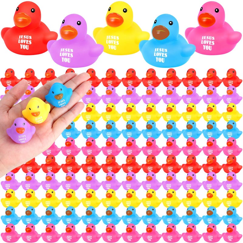 Deekin 220 Pcs Jesus Loves You Rubber Ducks Bulk Multicolor Easter Rubber Ducks for Pool Religious Party Favors Birthday Gifts Church Reward 14 Inch - Image 3