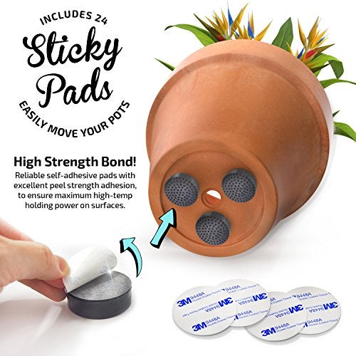 The Garden Gecko Invisible Pot feet for Outdoor Plant and Flower pots, Solid Rubber Pot risers with Enhanced Non-Slip Surface Grip | 24 Pack + 24 Strong SELF-Adhesive Pads (Pebble Black) - Image 4