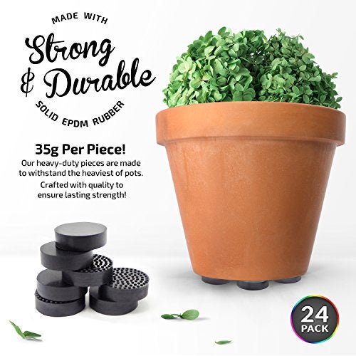 The Garden Gecko Invisible Pot feet for Outdoor Plant and Flower pots, Solid Rubber Pot risers with Enhanced Non-Slip Surface Grip | 24 Pack + 24 Strong SELF-Adhesive Pads (Pebble Black) - Image 2