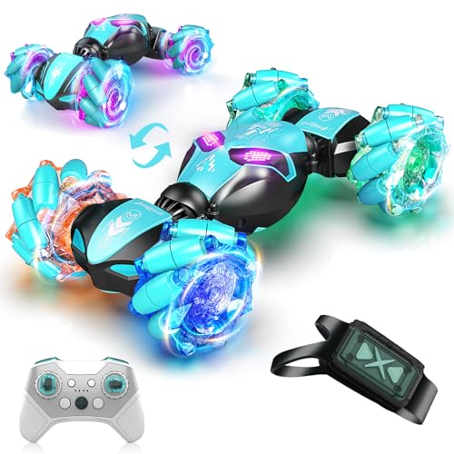 AEROQUEST Gesture Sensing RC Stunt Car 4WD HandControlled 24GHz Remote Control Drift Cars for Boys Girls Age 6812 AllTerrain OffRoad Twist Toy Cars with Lights Music for Birthday Gifts Blue - Image 1