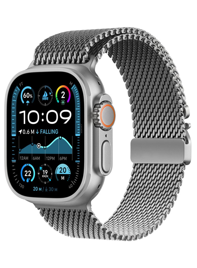 Milanese Loop for Apple Watch Band Ultra 2 Band Ultra 49mm 46mm 45mm 44mm, Parachute-Style Buckle Stainless Steel Mesh Metal Band for iWatch Series 10-1 SEÂ - Grey - Image 5