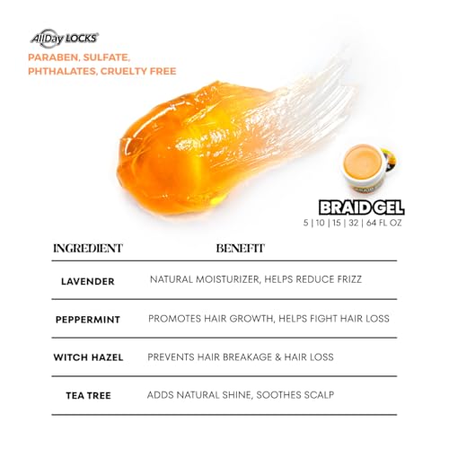 AllDay Locks Braid Gel (5 oz) | Extreme Hold, High Shine | Frizz & Flake-Free Edge Control | Tea Tree, Lavender, Peppermint Oil | Slick & Style Braids, Locks, Twists, Cornrows | 5 oz - Image 5