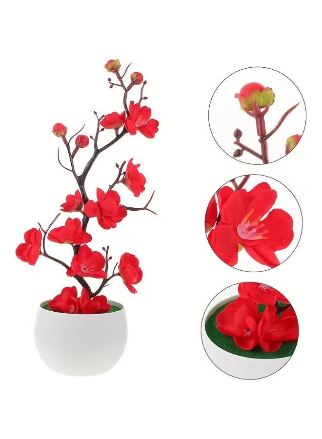 بونساي برقوق اصطناعي في أصيص – فرع زهرة برقوق مصنوع بتقنية الشمع، نبات داخلي واقعي للديكور المنزلي والمكتبي - Image 4