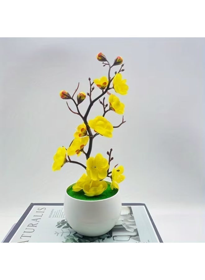 Artificial Potted Plum Blossom Bonsai – Wax-Finish Fake Flower Branch, Realistic Faux Indoor Plant for Home & Office Decor - Image 5