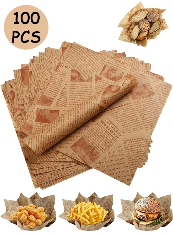 إم إكس إن 100 ورقة شمعية من نوع PCS وبطانات صينية خبيز مقاومة للماء للخبز وورق مقاوم لزيت الدرجة الغذائية لسلة الطعام وبطانات الألواح - Image 1