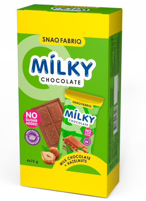 Milky Chocolate Bar with Milk Chocolate and Hazelnuts No Sugar Added 4x75g