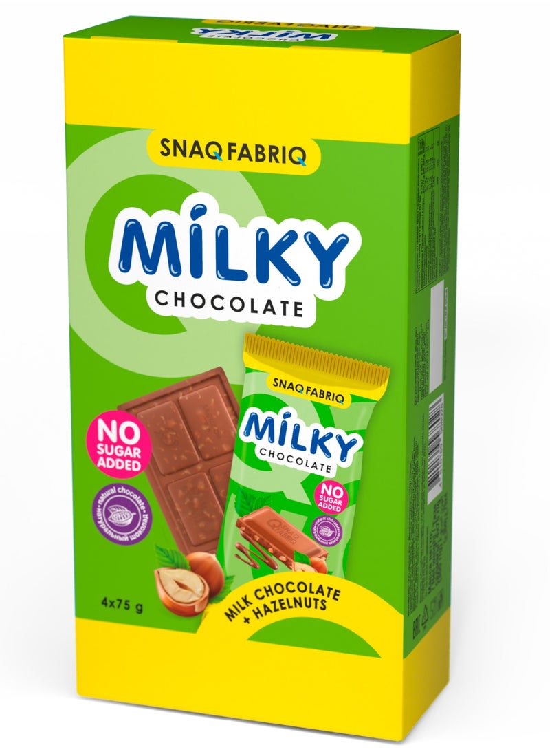 Milky Chocolate Bar with Milk Chocolate and Hazelnuts No Sugar Added 4x75g