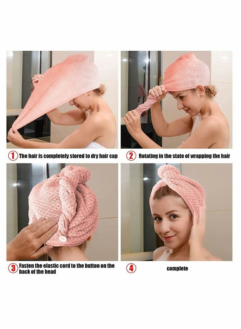 Drying Hair Towel, Microfiber Wrap Dry Cap, Magic Fast Towelette with Elastic Loop Button for Long Curly Anti-frizz All Types (Pink, Brown) - Image 3