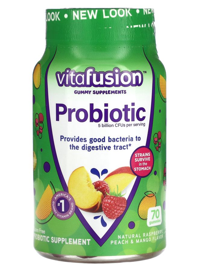 Vitafusion Probiotic Gummies Natural Raspberry Peach & Mango 5 Billion CFUs 70 Gummies - Image 1