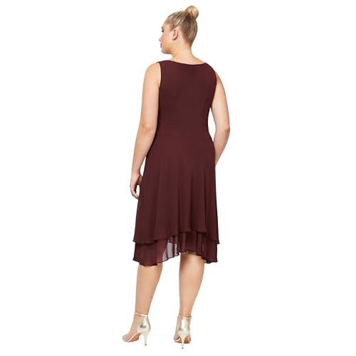 S.L. Fashions Women's Plus Mother of The Bride Dress with Embellished Neckline & Shoulder, Wedding Guest, fig, 18 - Image 4