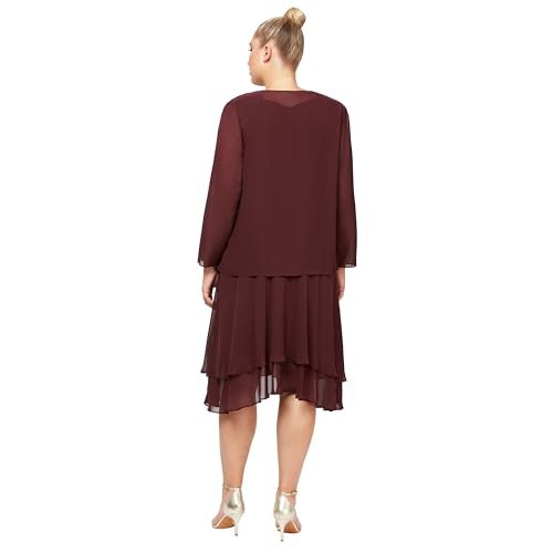 S.L. Fashions Women's Plus Mother of The Bride Dress with Embellished Neckline & Shoulder, Wedding Guest, fig, 18 - Image 3