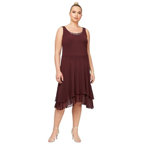 S.L. Fashions Women's Plus Mother of The Bride Dress with Embellished Neckline & Shoulder, Wedding Guest, fig, 18 - Image 2
