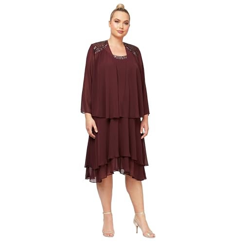 S.L. Fashions Women's Plus Mother of The Bride Dress with Embellished Neckline & Shoulder, Wedding Guest, fig, 18 - Image 1