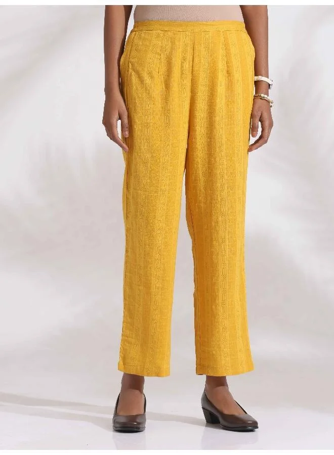 trueBrowns Yellow Cotton Pleated Shirt Kurta Set