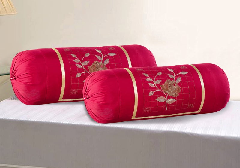 Rj Products™ Embroided Cotton Bolster Covers Set of 4 Piece (Maroon & Brown) - Image 2