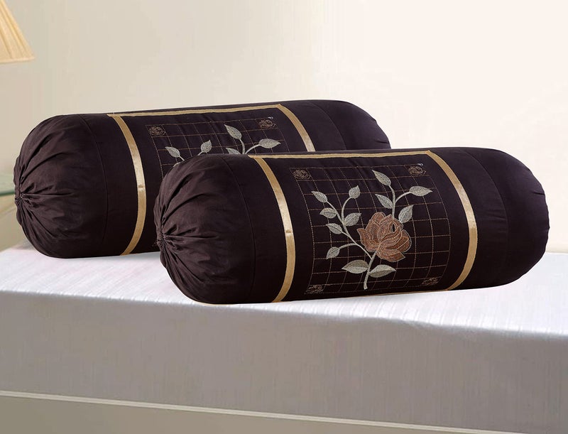 Rj Products™ Embroided Cotton Bolster Covers Set of 4 Piece (Maroon & Brown) - Image 3