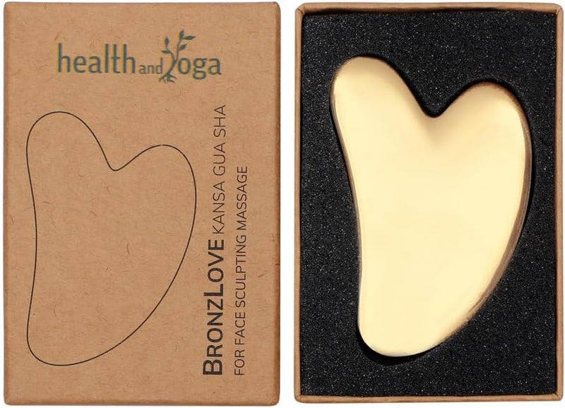 SoulGenie أداة تدليك كانسا غوا شا من HealthAndYoga BronzLove مع زيت الوجه الجمالي لنحت الأنسجة الرخوة للوجه وكشط الرقبة لكسر نسيج الندبة أداة تجميل برونزية فاخرة على شكل قلب - Image 1