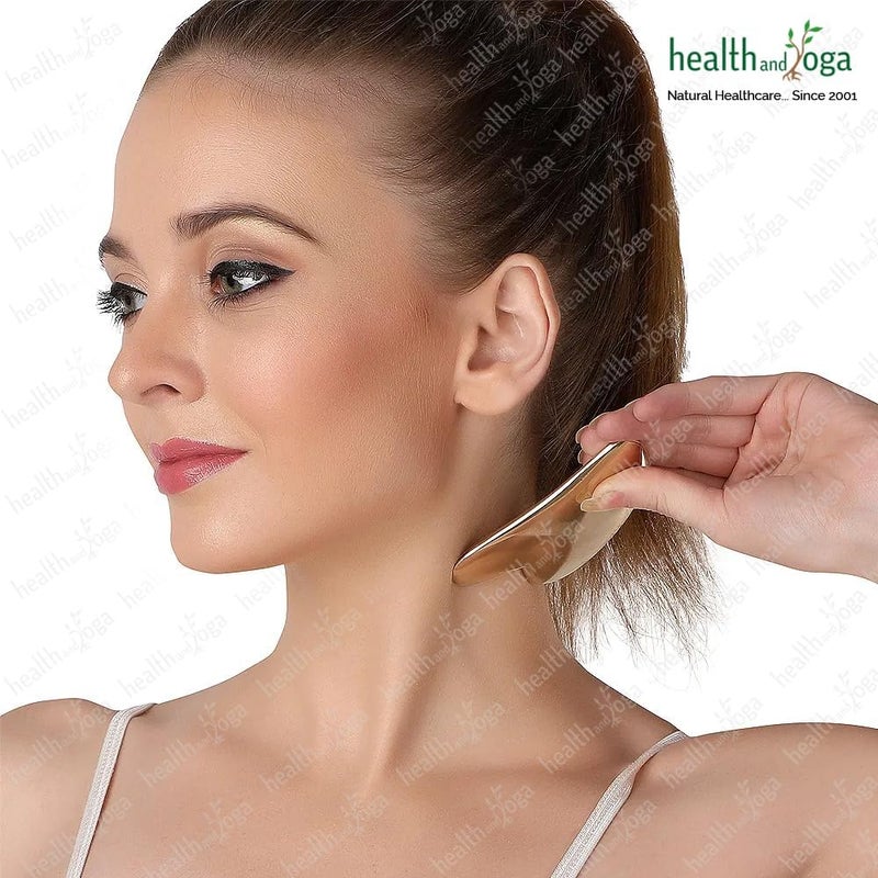 SoulGenie أداة تدليك كانسا غوا شا من HealthAndYoga BronzLove مع زيت الوجه الجمالي لنحت الأنسجة الرخوة للوجه وكشط الرقبة لكسر نسيج الندبة أداة تجميل برونزية فاخرة على شكل قلب - Image 2