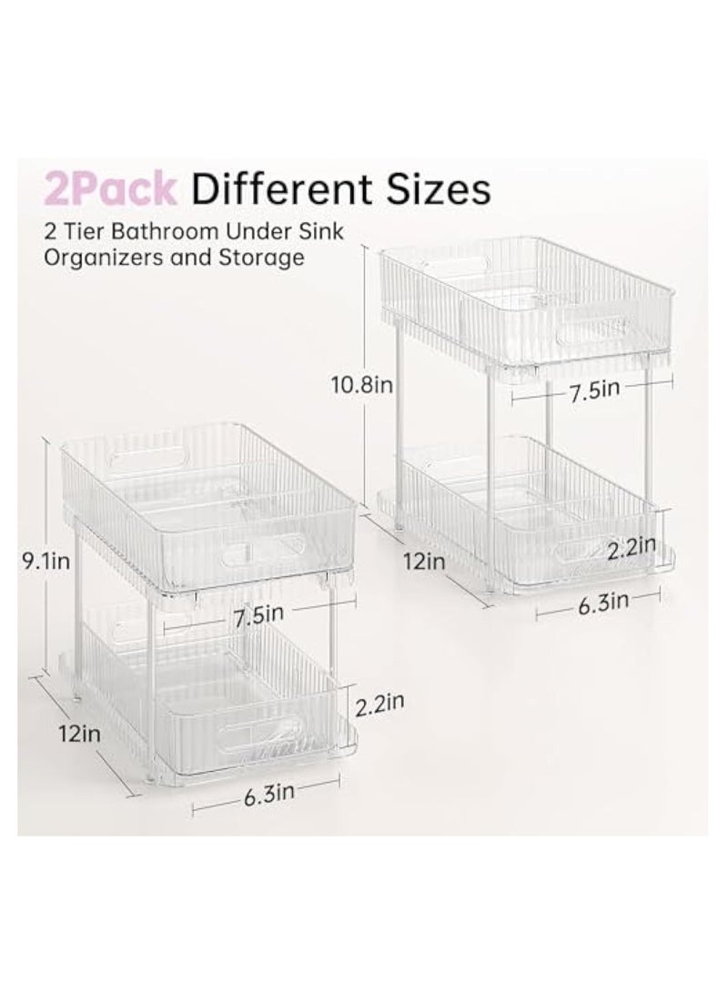 كابتن تيك 2Pcs 2-Tier Clear Bathroom Under Sink Organizers and Storage,Snap-Lock Pull Out Bathroom Medicine Cabinet Organizer,Multi-Purpose Kitchen Pantry Organizer and Storage with Movable Divider - Image 4