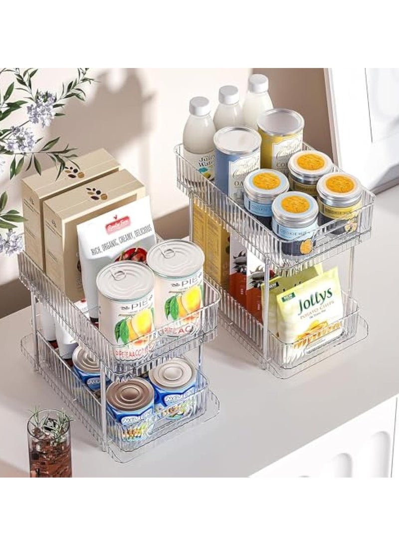 كابتن تيك 2Pcs 2-Tier Clear Bathroom Under Sink Organizers and Storage,Snap-Lock Pull Out Bathroom Medicine Cabinet Organizer,Multi-Purpose Kitchen Pantry Organizer and Storage with Movable Divider - Image 5