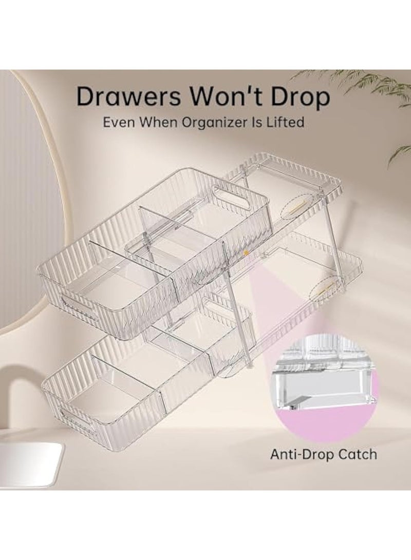 كابتن تيك 2Pcs 2-Tier Clear Bathroom Under Sink Organizers and Storage,Snap-Lock Pull Out Bathroom Medicine Cabinet Organizer,Multi-Purpose Kitchen Pantry Organizer and Storage with Movable Divider - Image 3