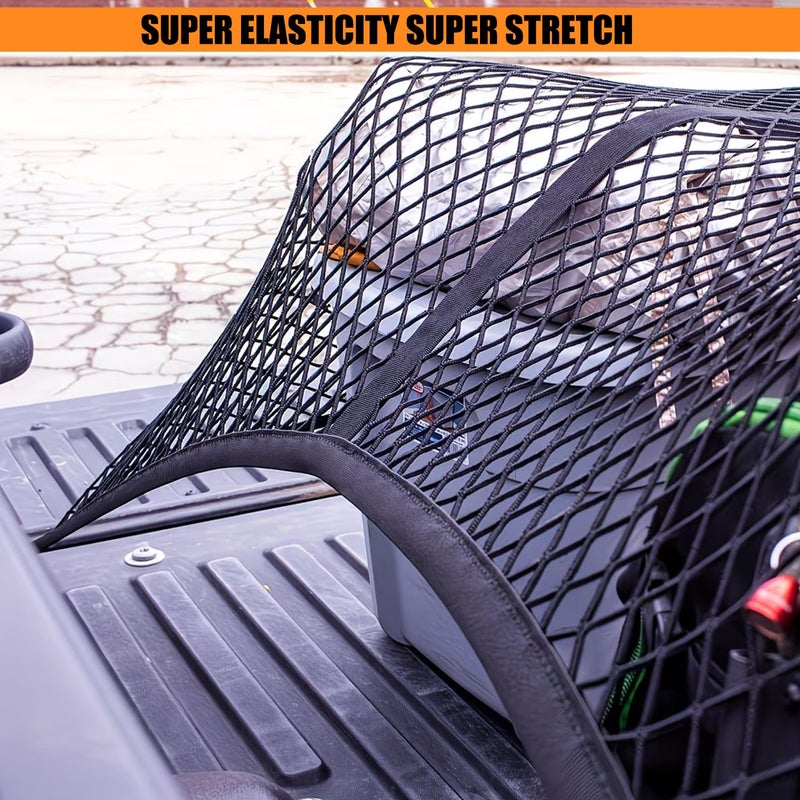 Large Multipurpose Truck Cargo Net With 4 Hooks And 2 Buckles Pickup Truck Bed Net Luggage Storage Stretchable Mesh Organizer 47.2 Inch By 47.2 Inch - Image 1