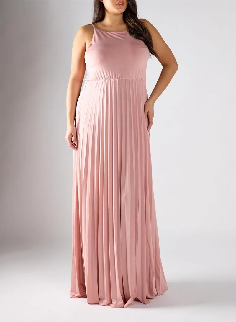 True Decadence Curve Dusty Pink A-Line Maxi Pleated Dress