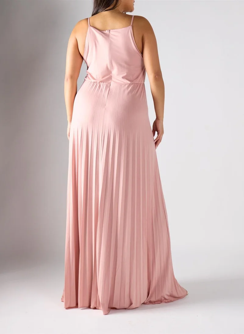 True Decadence True Decadence Curve Dusty Pink A-Line Maxi Pleated Dress