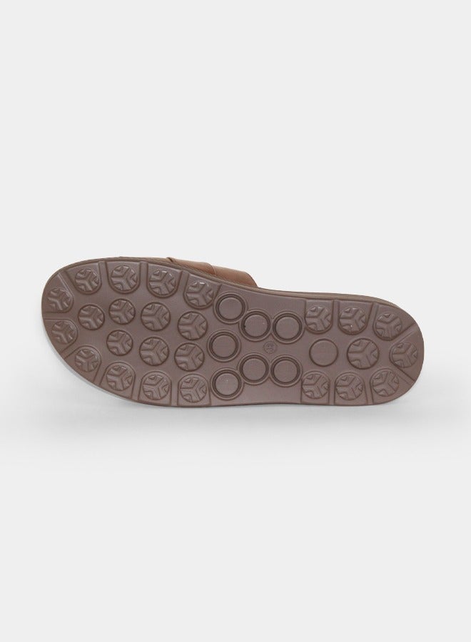BOTELI Men Brown Leather One Band Slide Sandals Comfort Thick Sole Non Slip Daily Slippers - Image 5