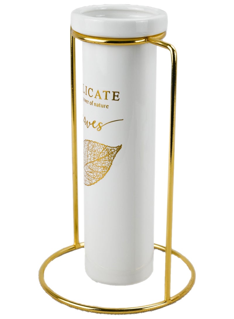 Tube Vase for Flowers, Ceramic Vase with Metal Stand Racks, Hydroponic Tube Vase, Golden Plated Metal Frame Plant Vases Set,Table Vase for Home Décor - Image 2