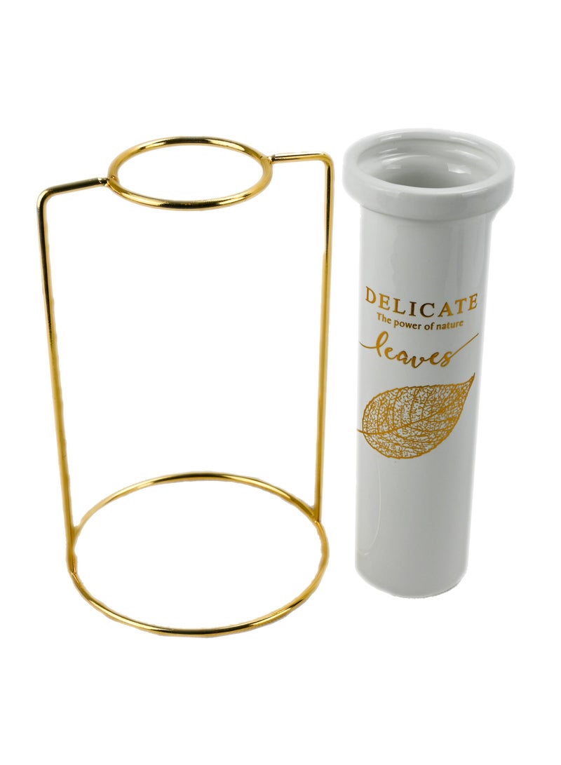 Tube Vase for Flowers, Ceramic Vase with Metal Stand Racks, Hydroponic Tube Vase, Golden Plated Metal Frame Plant Vases Set,Table Vase for Home Décor - Image 3