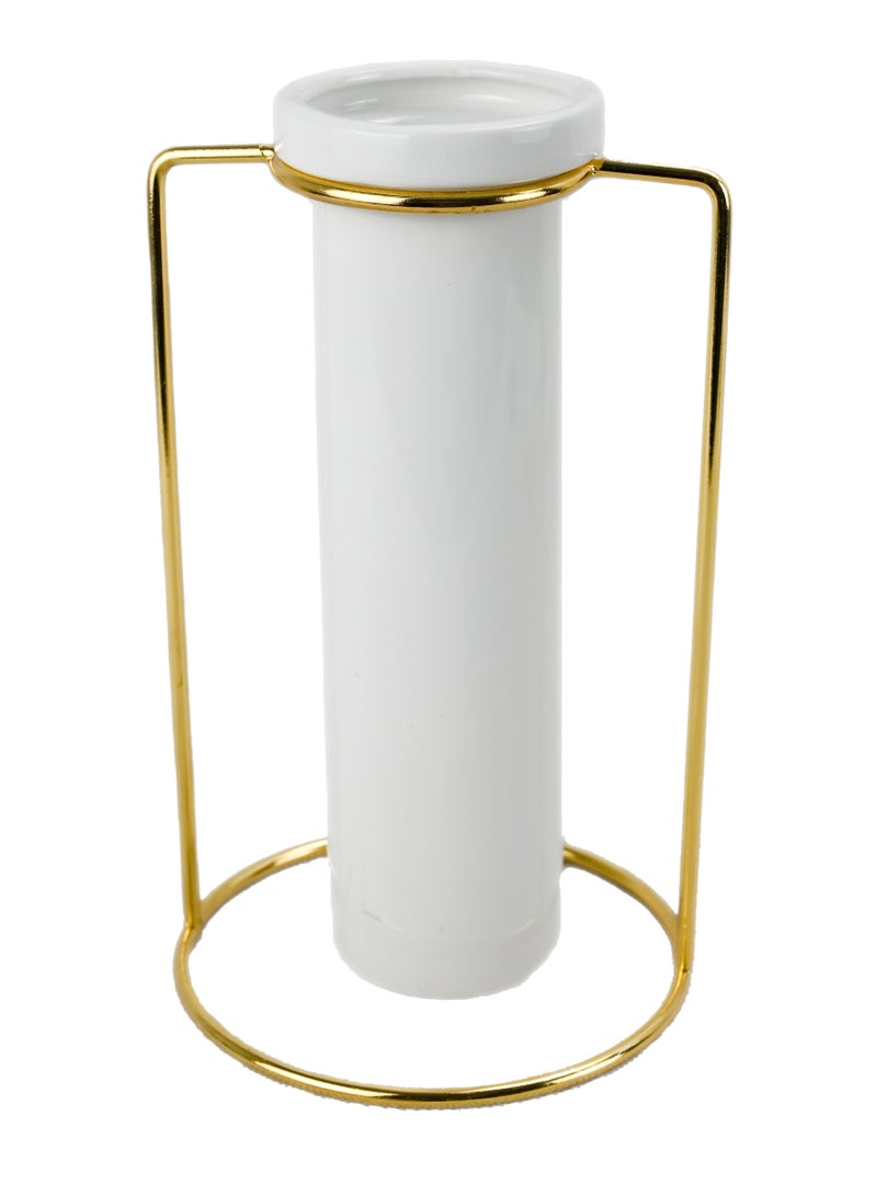 Tube Vase for Flowers, Ceramic Vase with Metal Stand Racks, Hydroponic Tube Vase, Golden Plated Metal Frame Plant Vases Set,Table Vase for Home Décor - Image 1