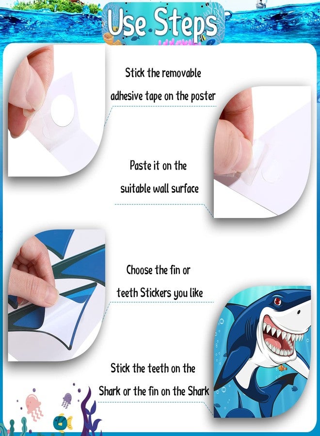 Nezyo Pin The Fin on The Shark Games Set Shark Game Poster with 12 Pcs Fins Stickers 12 Pcs Teeth Stickers 2 Pcs Blindfolds for Kids Family Classroom Activities Birthday Party Decoration Supplies - Image 4