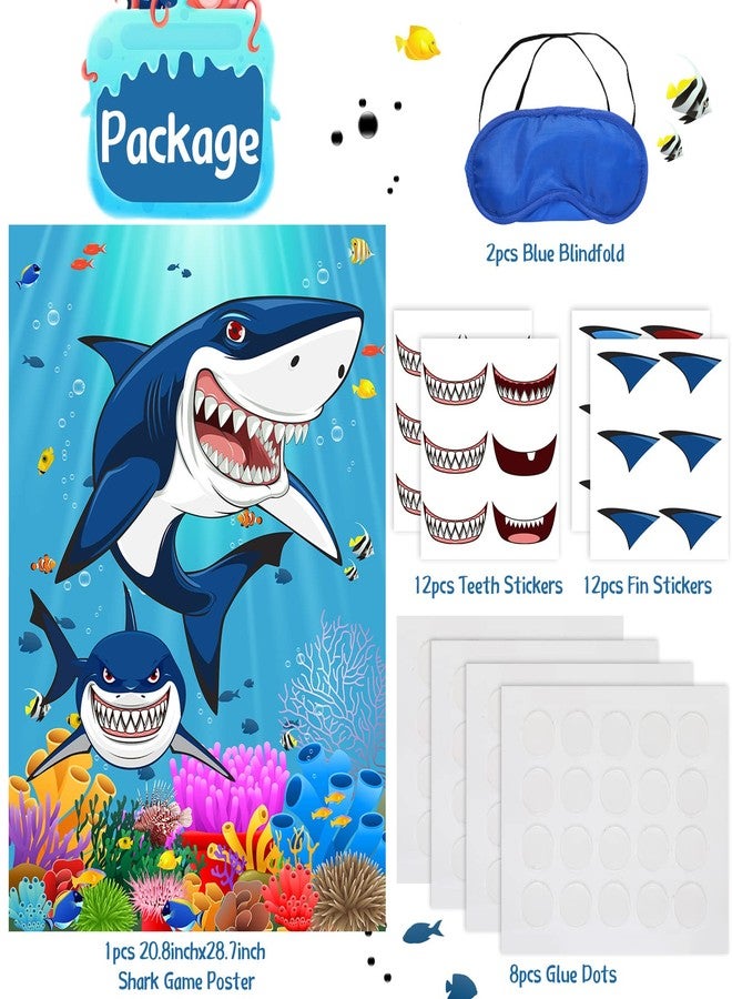 Nezyo Pin The Fin on The Shark Games Set Shark Game Poster with 12 Pcs Fins Stickers 12 Pcs Teeth Stickers 2 Pcs Blindfolds for Kids Family Classroom Activities Birthday Party Decoration Supplies - Image 2