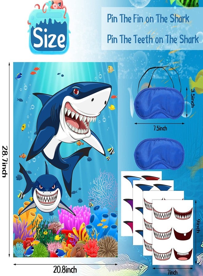Nezyo Pin The Fin on The Shark Games Set Shark Game Poster with 12 Pcs Fins Stickers 12 Pcs Teeth Stickers 2 Pcs Blindfolds for Kids Family Classroom Activities Birthday Party Decoration Supplies - Image 3