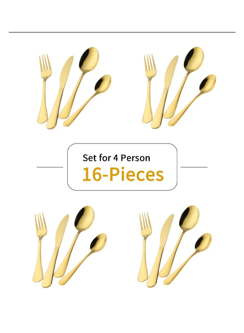 صن هوم 16-Piece Stainless Steel Cutlery Set Gold