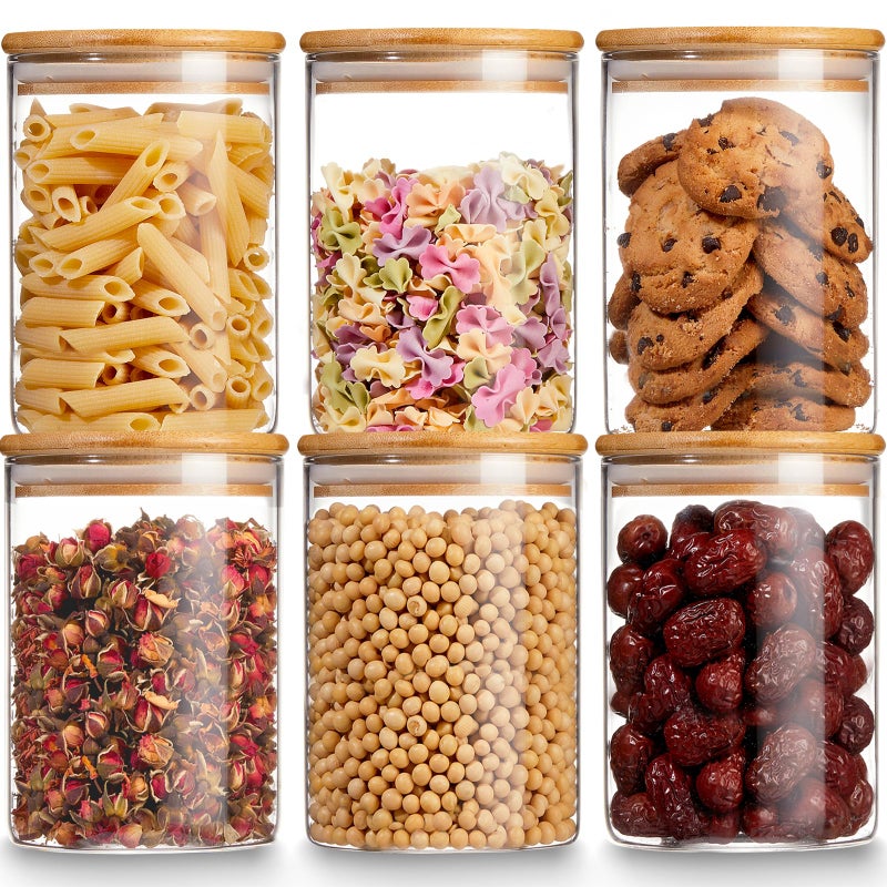 Gencywe Glass Storage Jars with Bamboo Lid 27 OZ Airtight Food Storage Jar with Labels Clear Kitchen Canisters for Candy Cookie Rice Coffee Beans Snacks Spices