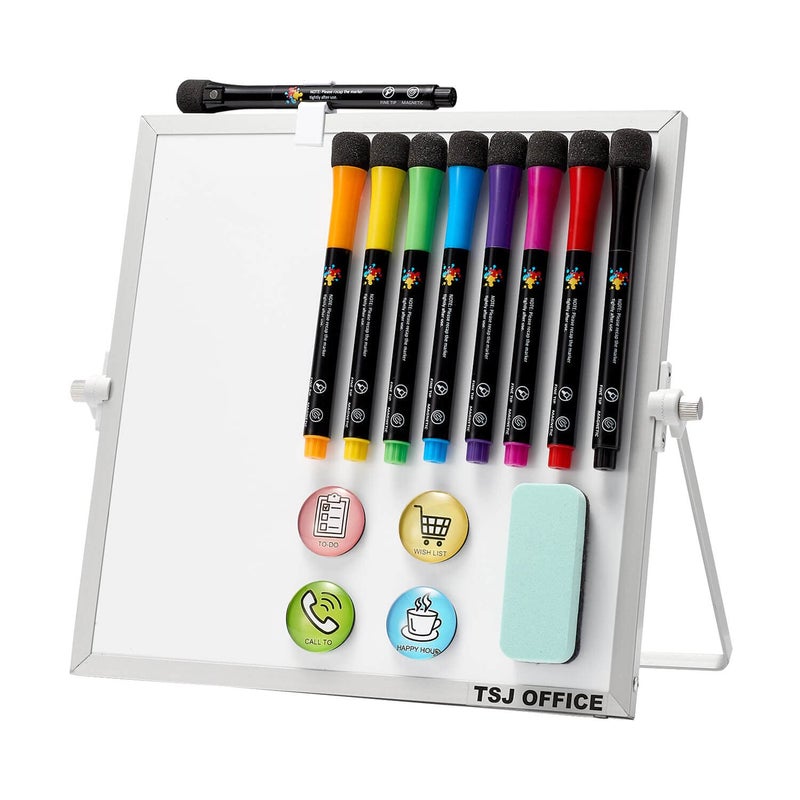 TSJ OFFICE Small Magnetic Dry-Erase White Board â€“ 10 x 10 Inches Mini Easel Whiteboard 360 Degrees Revolving Double Sided Stand for Office, Home, School - Image 1