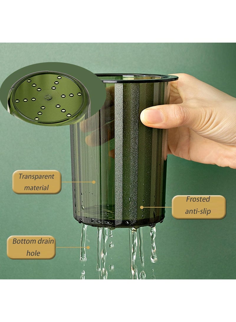 Hihonor Utensil Holder, 2 Cup Cutlery Caddy with Metal Rack, Removable Drip Tray, Drain Hole Base, Dual Compartment PP PET Cups, Kitchen Countertop Organizer, Sink Table Storage, Green - Image 4