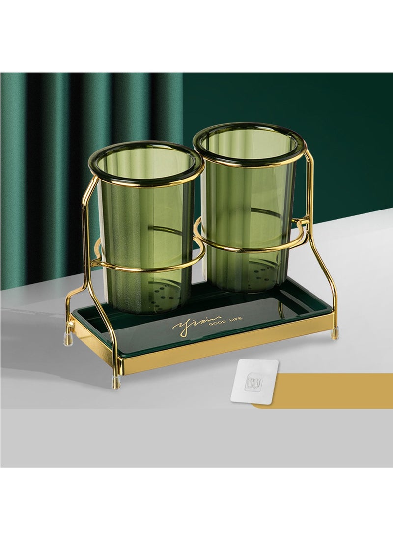 Hihonor 2-Piece Tableware Caddy with Metal Rack, Kitchen Utensil Holder Crock,Utensil Holder Flatware Caddy Cutlery Storage Organizer for Kitchen Table,Kitchen Tool Utensil Storage Holder (Green)  - Image 1