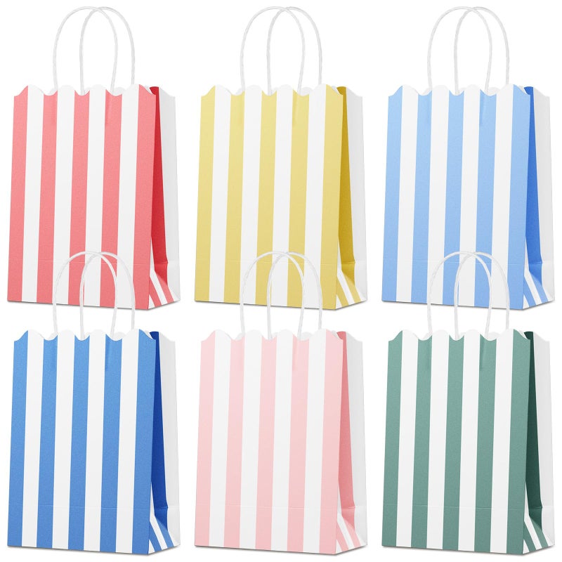 Confettiville Small Gift Bags with Handles, 12-Pack Paper Party Favor Goodie Bags, 5.82 x 3.15 x 8.18 Inches, 6 Designs in Retro Riviera, Ideal for Birthdays, Baby Showers, and Christmas Parties - Image 1