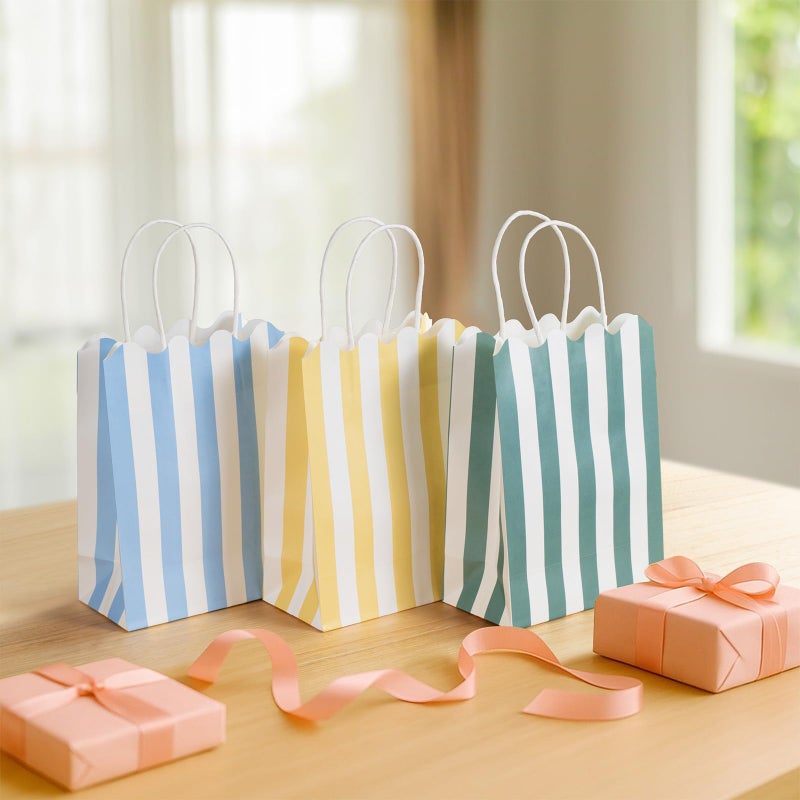 Confettiville Small Gift Bags with Handles, 12-Pack Paper Party Favor Goodie Bags, 5.82 x 3.15 x 8.18 Inches, 6 Designs in Retro Riviera, Ideal for Birthdays, Baby Showers, and Christmas Parties - Image 2