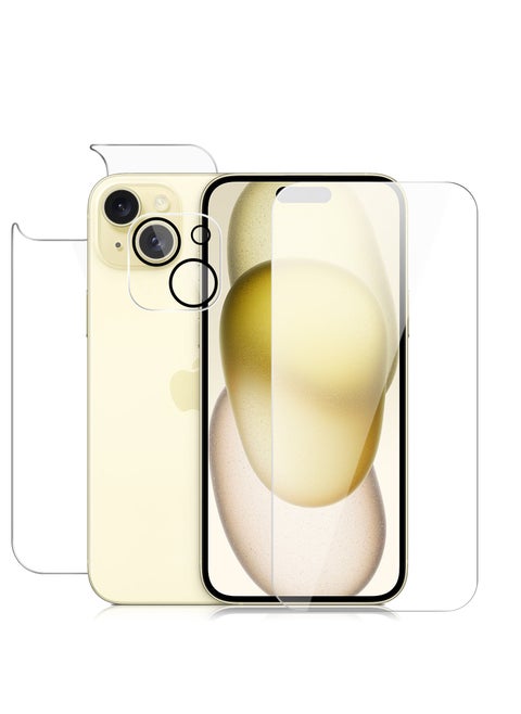 3 in 1 Screen Protector for iPhone 15, Front and Back Tempered Glass Screen Protector, Camera Lens Protector Ultra Thin Bubble Free(6.1 inch)