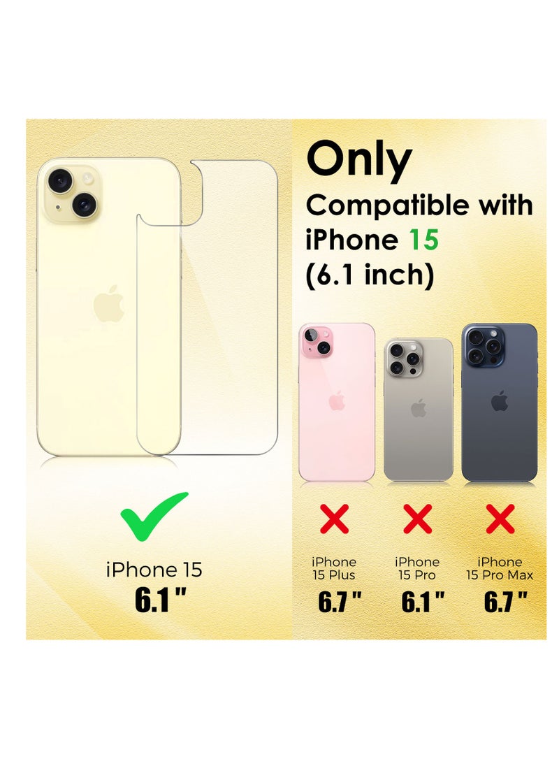 3 in 1 Screen Protector for iPhone 15, Front and Back Tempered Glass Screen Protector, Camera Lens Protector Ultra Thin Bubble Free(6.1 inch)