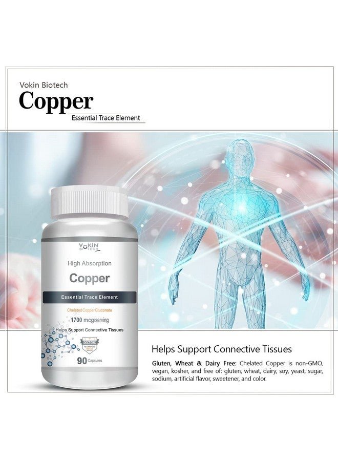 Vokin Biotech Chelated Copper Gluconate - Support Connective Tissues -1700mcg - 90 Capsules - Image 4