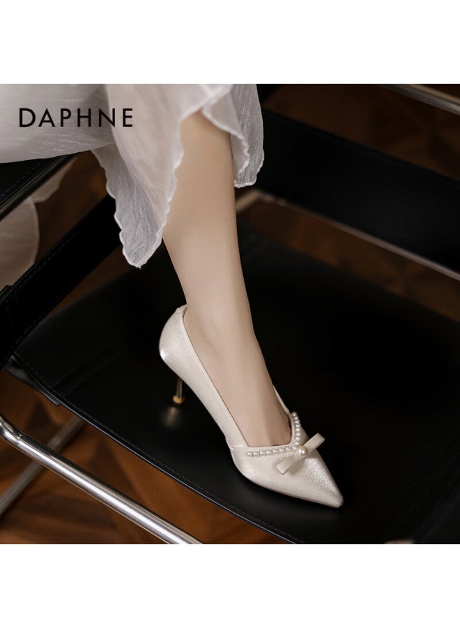 Daphne High Heels For Women, Thin Heel Pumps, Summer Women's Shoes, Xiuhe Wedding Dress, Toasting Shoes, Bridal Shoes, Off-white, Size 39 - Image 4